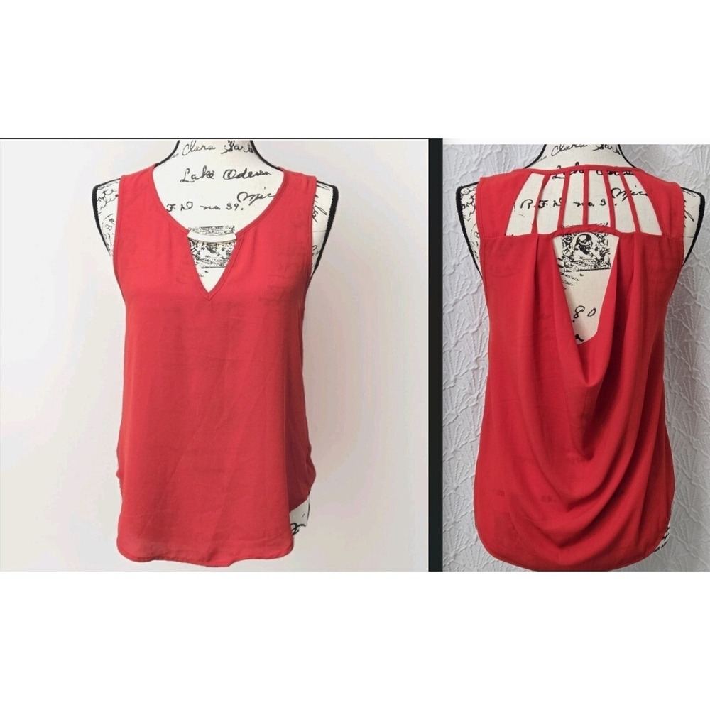 Lily White Women's Red Top Sz S Sleeveless draped back Sexy Feminine Blouse